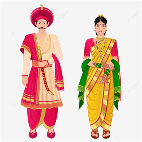 Marathi Couple Standing With Traditional Wear For Wedding Nauvari