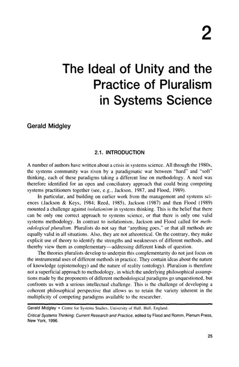 PDF The Ideal Of Unity And The Practice Of Pluralism In Systems Science