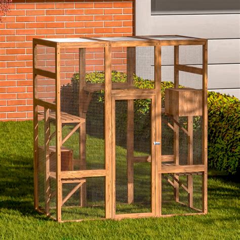 Pefilos 70 Outdoor Kitten House Large Wooden Cat Run Enclosure With