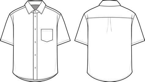 Oxford Collared Button Shirt Short Sleeve Flat Technical Drawing