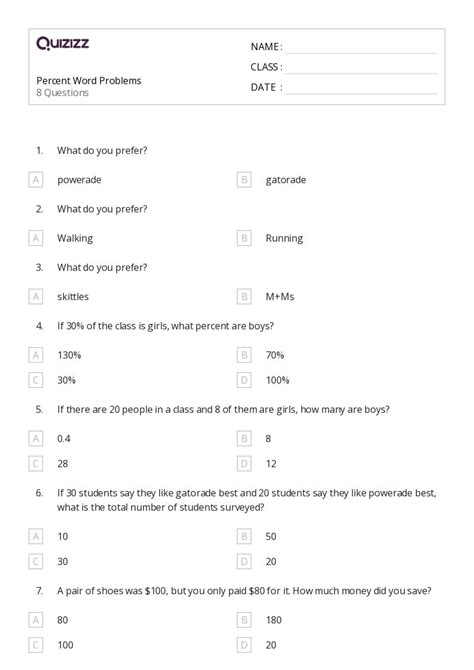 50 Percent Problems Worksheets For 4th Grade On Quizizz Free And Printable