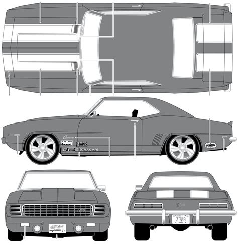 1969 Chevrolet Camaro Z 28 Coupe Blueprints Free Outlines