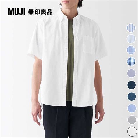 男有機棉水洗牛津布扣領短袖襯衫【muji 無印良品】 Pchome 24h購物