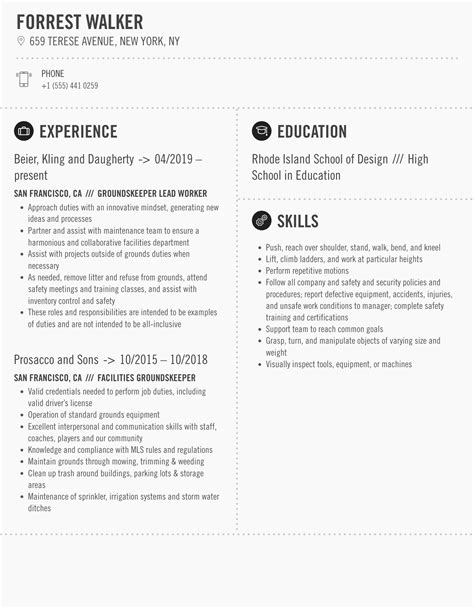 Groundskeeper Resume Samples Velvet Jobs