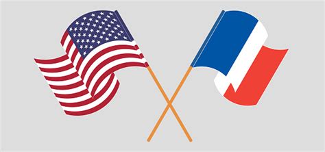 Crossed And Waving Flags Of France And Usa Stock Illustration