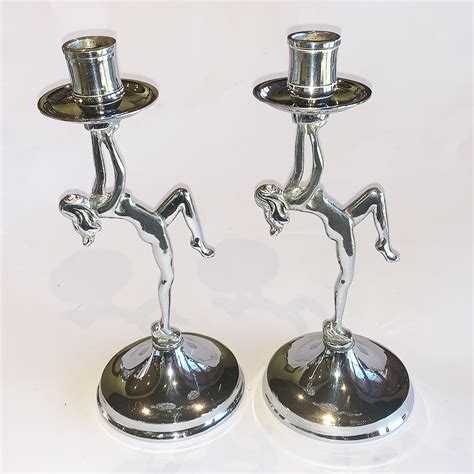 Pair Of English Art Deco Chrome Nude Candlesticks Artedeco Online Antiques