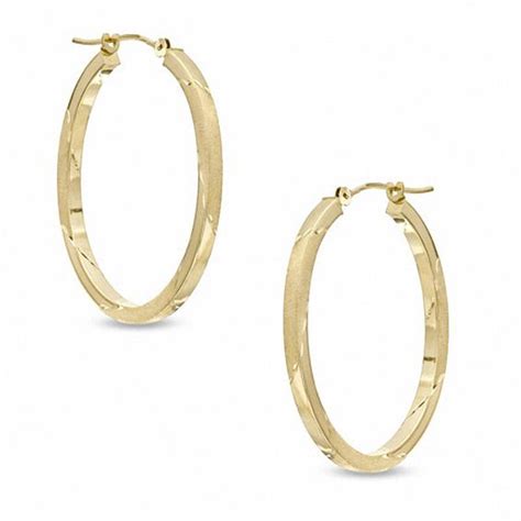 30mm Square Diamond Cut Hoop Earrings In 14k Gold Gold Earrings