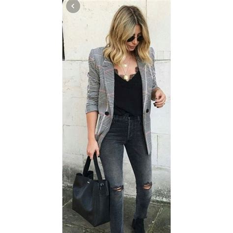 Checkered Blazer Distressed Jeans Blazer Outfits For Women Checkered