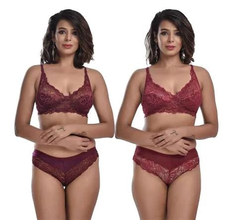 Buy Sgc Sweden Maroon And Red Self Design Lace Bra Panty Lingerie Set Online At Best Prices