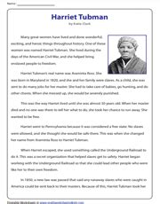 Free Printable Black History Month Reading Comprehension Worksheets