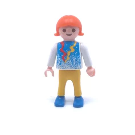 PLAYMOBIL ENFANT MODERNE Fille Rousse Pull Bleu Pantalon Jaune 3256