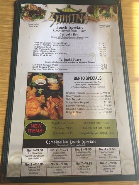 Menu At Sumins Restaurant And Sushi Bar Coos Bay