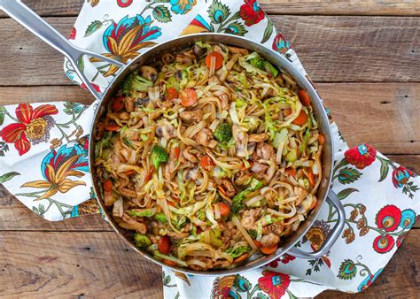 Stir Fry Noodles With Chicken And Vegetables Barefeet In The Kitchen