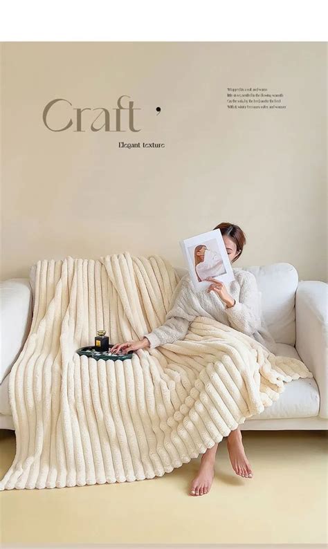 Rabbit Plush Blanket Soft Coral Velvet Blanket Striped Blanket Sofa