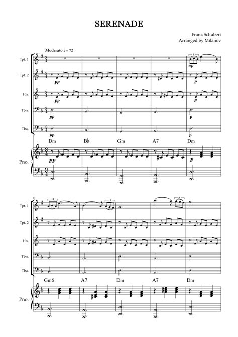 Serenade Schubert Brass Quintet Piano Chords Arr Milanov