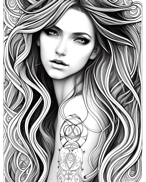 Beautiful Wild Mystical Woman Coloring Book Line Art Creative Fabrica