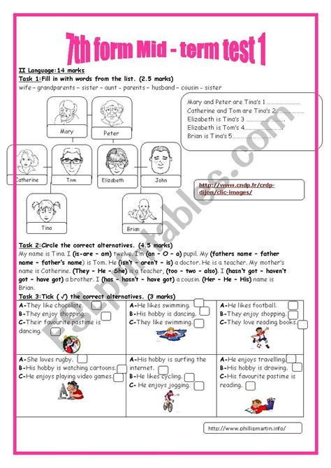 Th Form Mid Term Test Esl Worksheet By Habibb