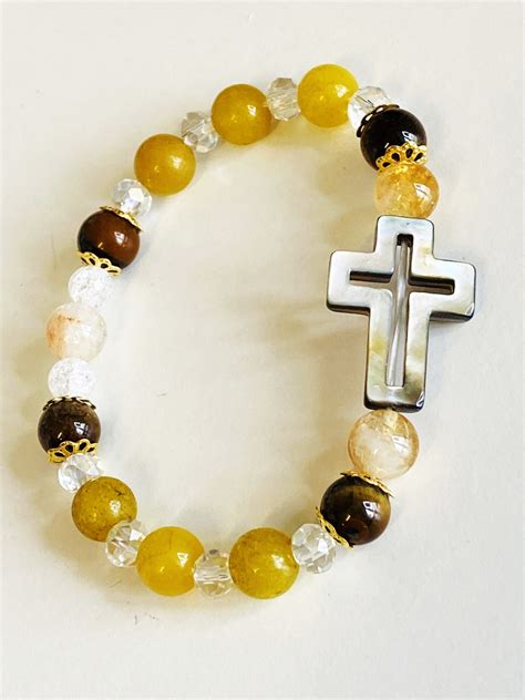 Armband Mit Perlmutt Kreuz Gelber Achat Citrin Tigerauge