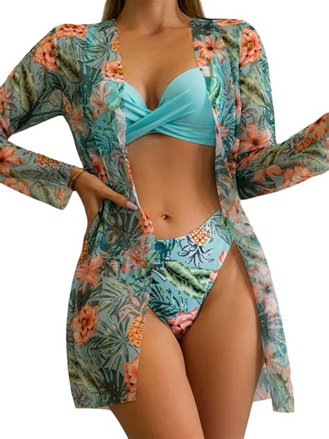 Gwiyeopda Women Summer Bikini Piece Bikini Set Flower Print Swimsuit