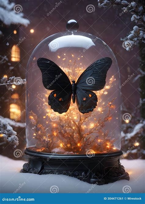 Beautiful Butterfly in a Snow Globe, AI Generated Digital Art Stock
