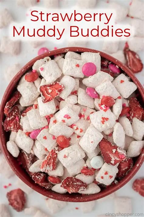 Strawberry Muddy Buddies Are An Easy Valentine Snack You Ll Love Recipe In 2021 Easy