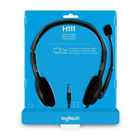 Foldable Logitech H111 Wired On Ear Headphones With Mic Black 300g At