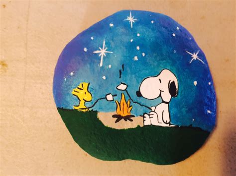 Snoopy Camping Rock Painting Painted Rocks Stone Art Painting