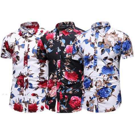 Kit Camisa Floral Masculina Manga Curta Barata Praia Social Slim