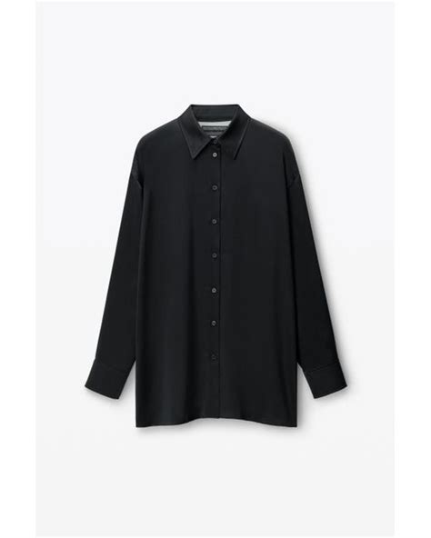 Alexander Wang Logo Cutout Shirt In Silk Charmeuse In Blue Lyst