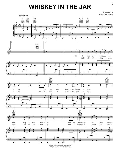 Celtic Thunder Whiskey In The Jar Sheet Music For Piano Vocal