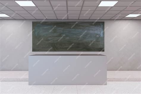 Premium Photo Modern Concrete Classroom Interior With Desk And Empty Mock Up Blackboard Back