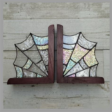 Stained Glass Web Bookends Stained Glass Halloween Spooky Decor Goth Home Book Lover Spider