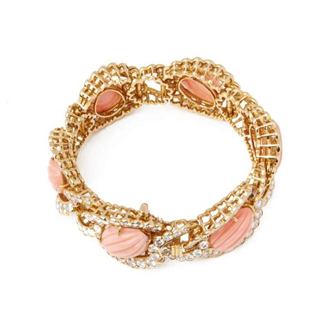 Van Cleef And Arpels Karat Yellow Gold Coral And Diamond Bracelet