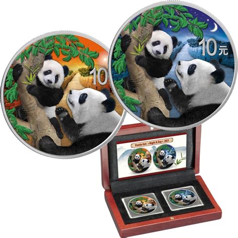 Silber China Panda Tag Und Nacht Set 2021 Auflage 888 Coloriert