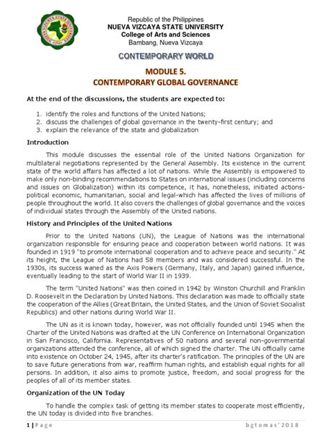 Module 5 Contemporary Global Governance 1 Pdf United Nations