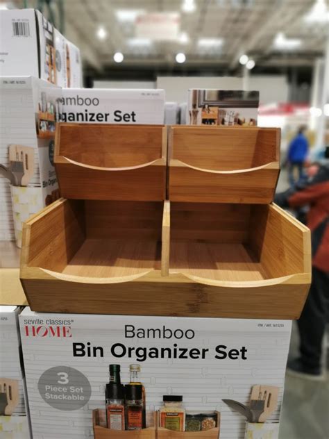 Costco 1613255 Seville Classics Stackable Bamboo Bin Organizer Set