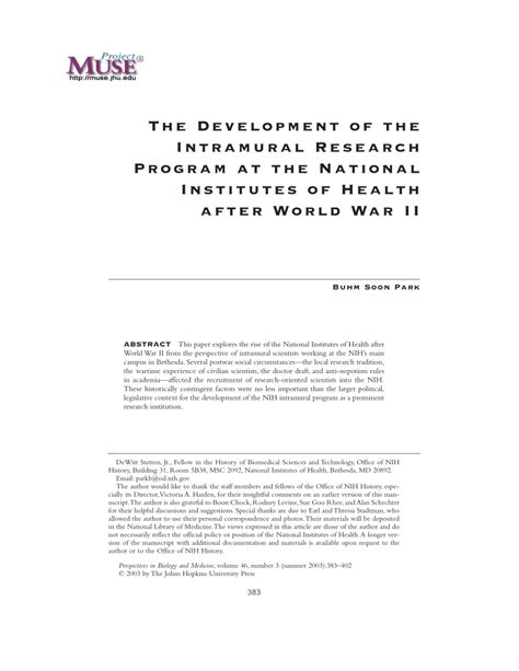 PDF The Development Of The Intramural Research Program At The