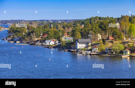 Rural Swedish Landscape With Coastal Villages Wooden Houses And Barns