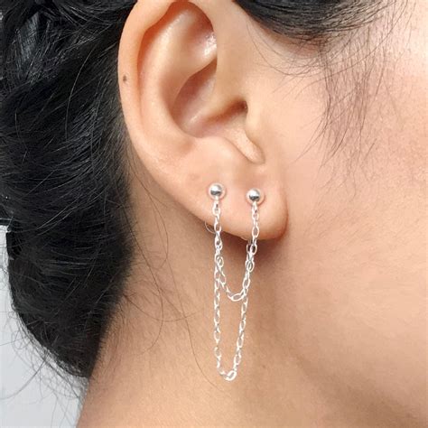 Double Piercing Earring Two Hole Earring Ear Jacket Ear Etsy Uk