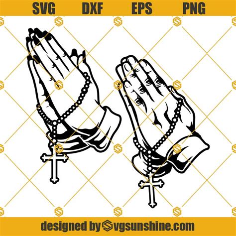 Hand Praying With Rosary Svg Png Dxf Eps