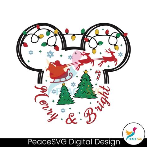 Merry And Bright Mickey Ear Svg Peacesvg