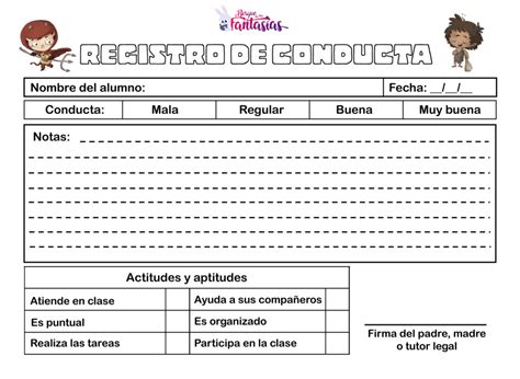 Fichas De Registros De Conducta Para Aulas