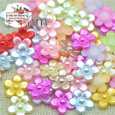 Pcs Lot Mm Mix Color Flower Pearl Beads Abs Resin Flatback