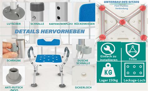 Ouutmee Duschstuhl Mit Armlehnen Und Abnehmbarer R Ckenlehne