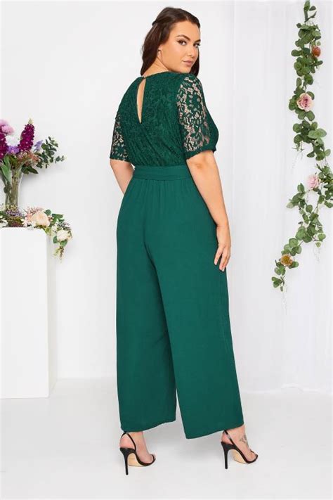 Yours London Plus Size Green Lace Wrap Jumpsuit Yours Clothing