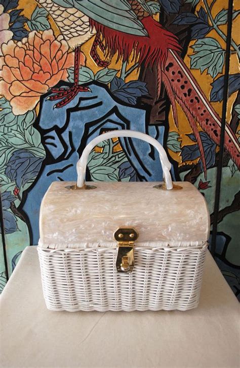 Vintage S Walborg Pearl Lucite Wicker Purse Etsy