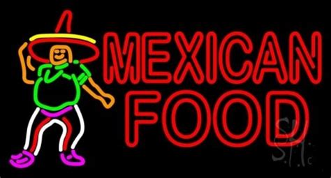 A Neon Sign That Says Mexican Food With A Man In A Sombrero On It