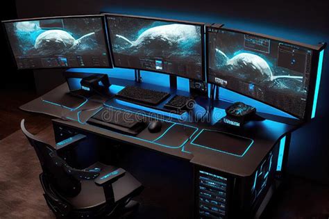 High-tech Video Gaming Desk with Multiple Monitors and Fast Computer ...