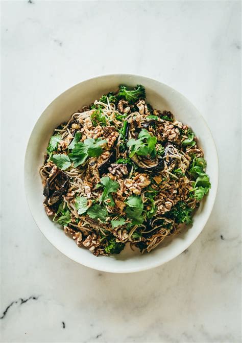 Roasted Eggplant Soba Noodles Edamame Kale Crispy Shallots Walnut