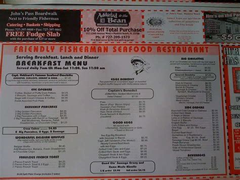 Menu At Friendly Fisherman Restaurant Madeira Beach 150 Johns Pass